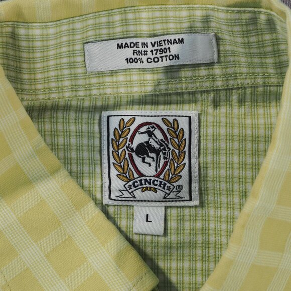 Cinch Shirt Mens Large Yellow Monochrome Check Country Southwest Preppy Cowboy - Picture 3 of 11